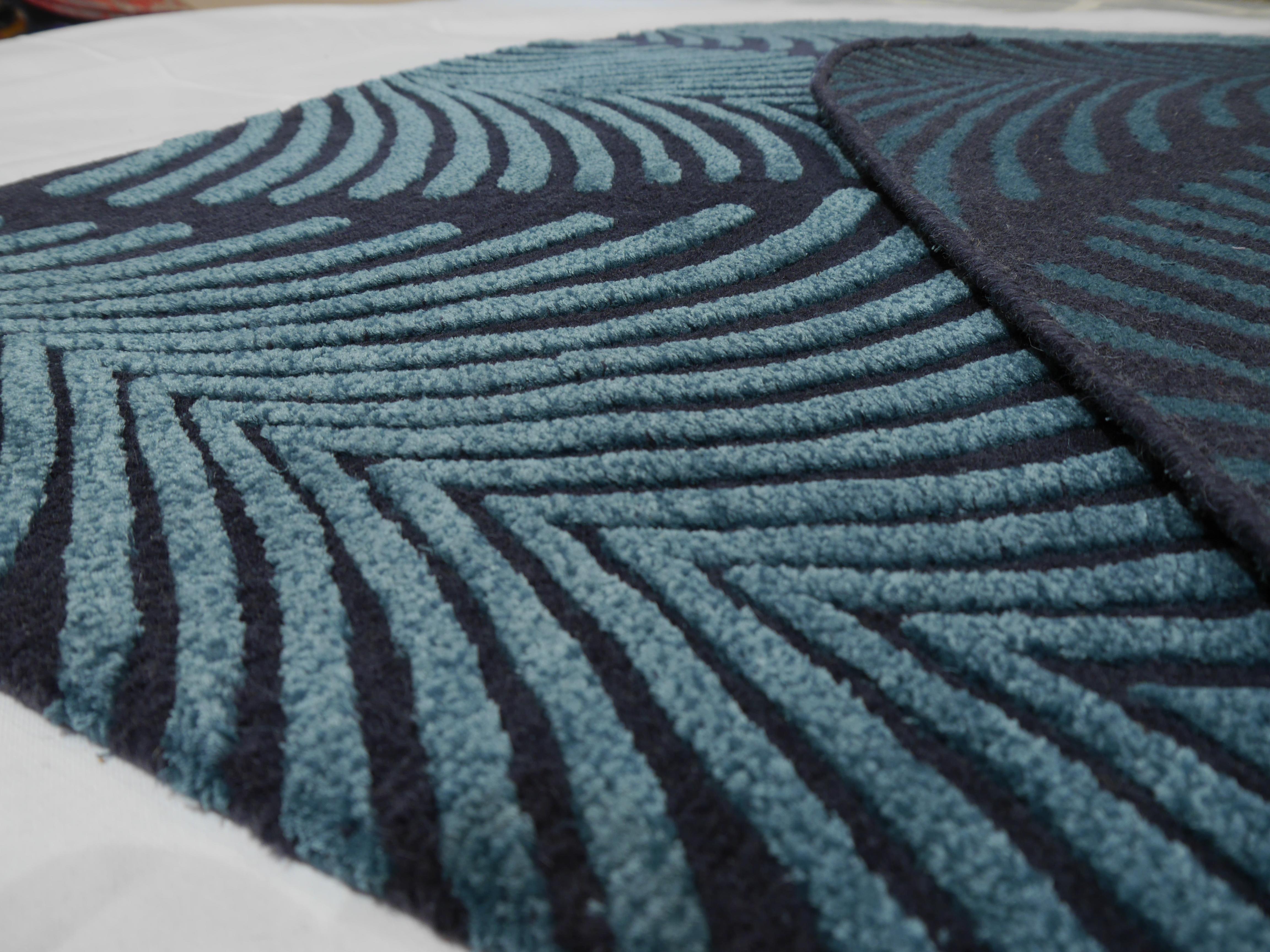 Contemporary Art Deco Zebra Rug Hand Knotted Blue Wool Silk Djoharian Collection im Angebot 8