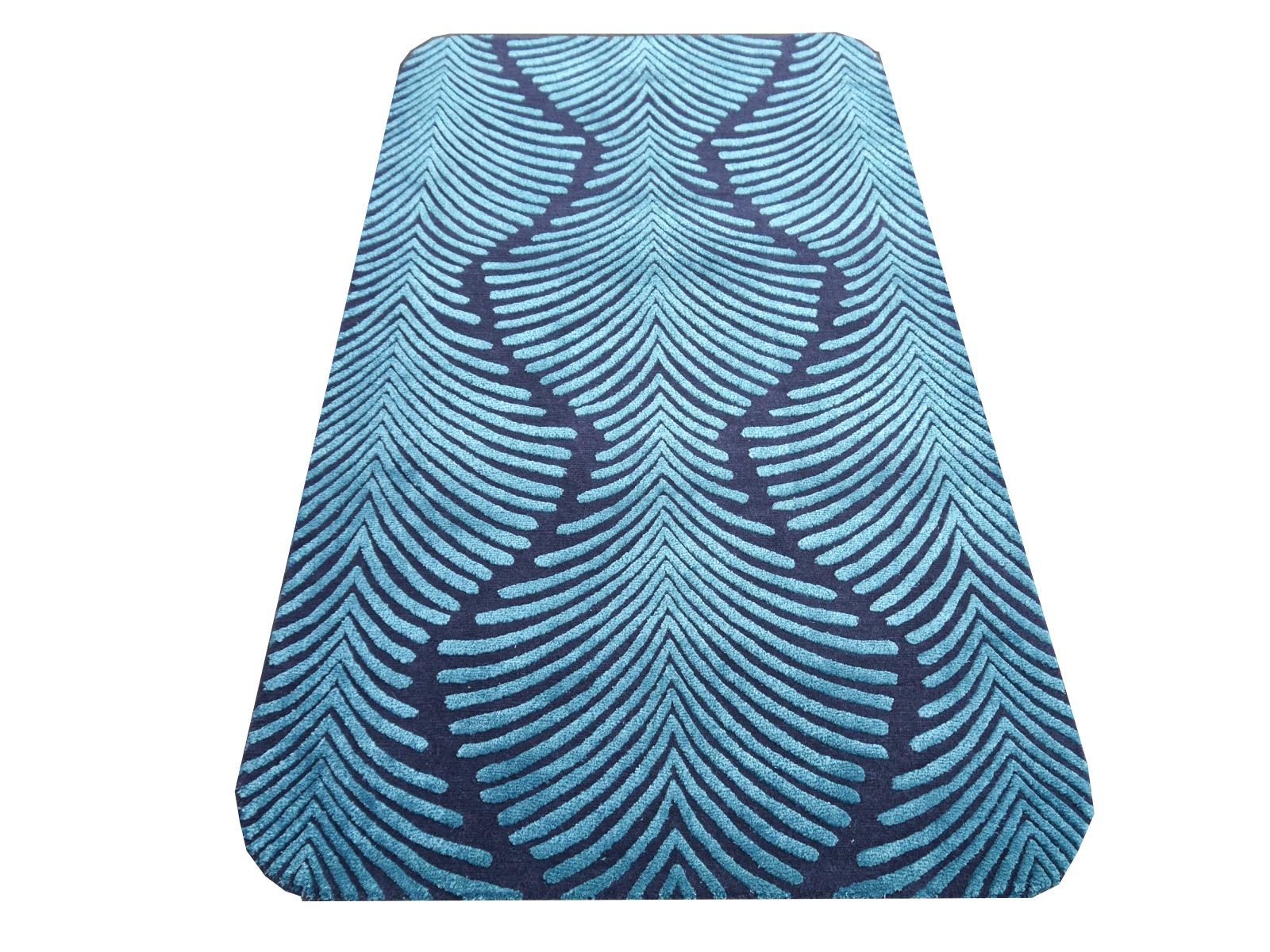 Indian Contemporary Art Deco Zebra Rug Hand Knotted Blue Wool Silk Djoharian Collection For Sale