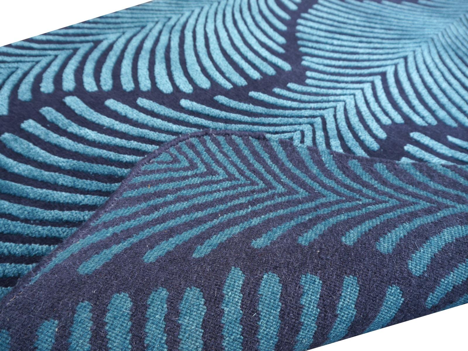 Contemporary Art Deco Zebra Rug Hand Knotted Blue Wool Silk Djoharian Collection For Sale 1