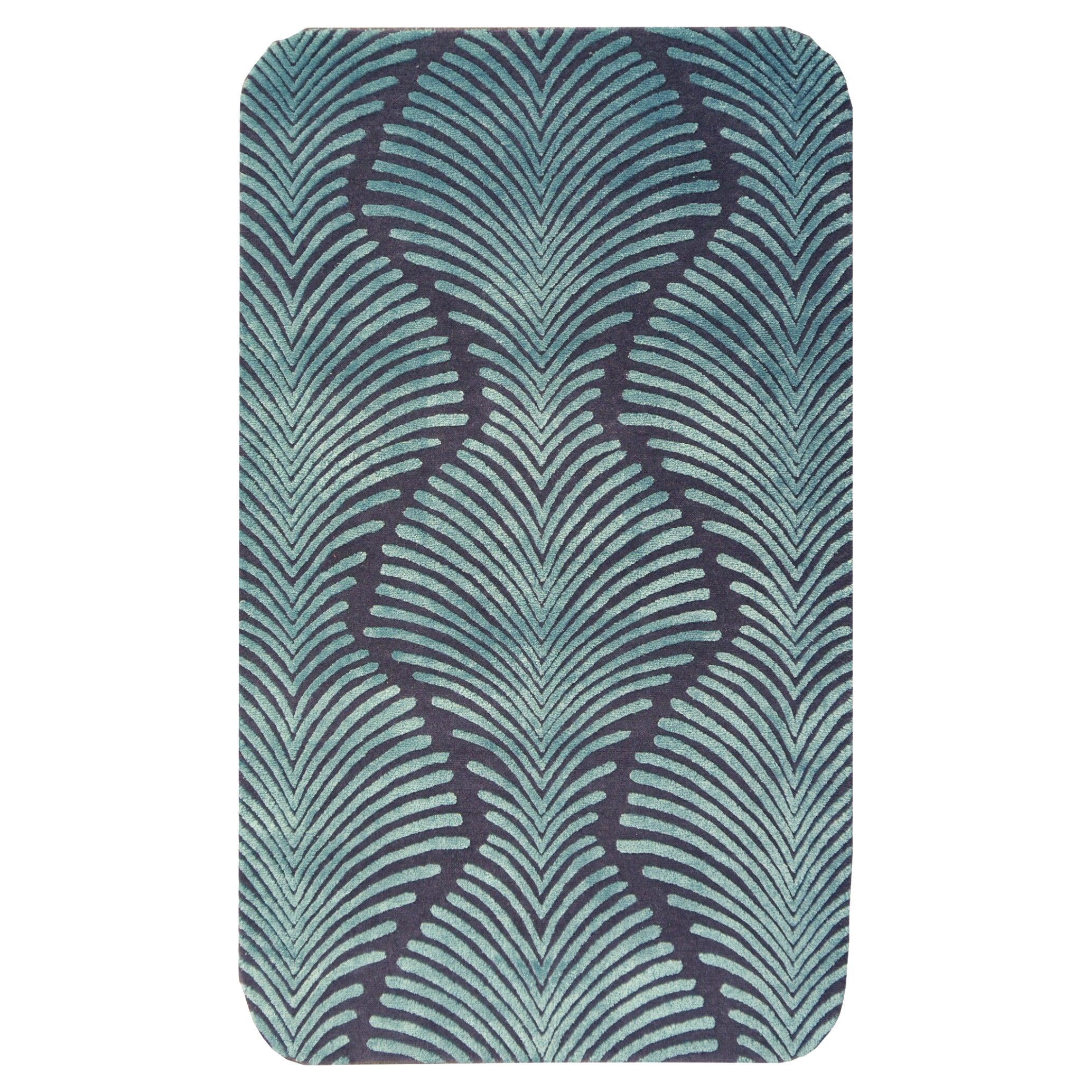 Contemporary Art Deco Zebra Rug Hand Knotted Blue Wool Silk Djoharian Collection im Angebot