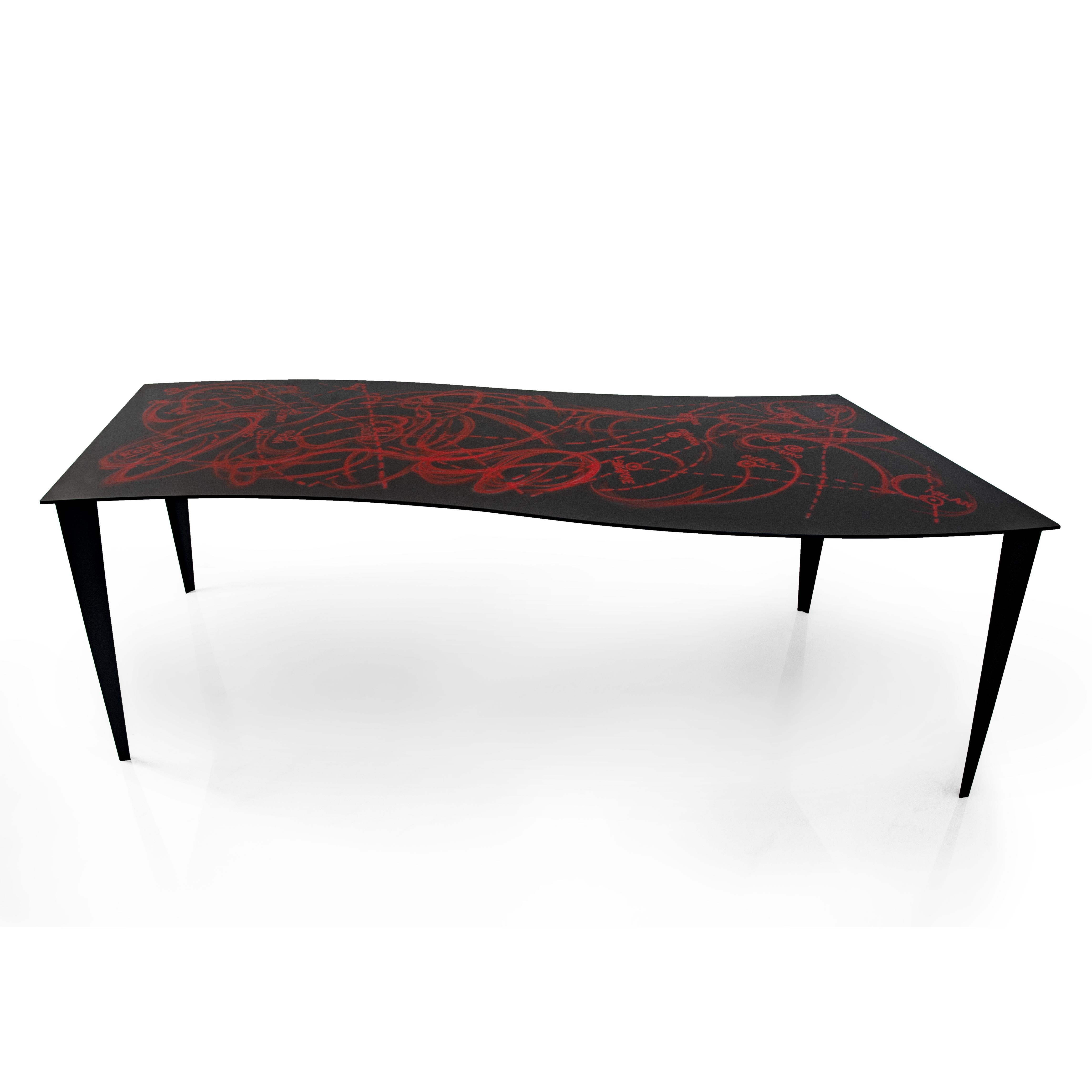 Dining Table in Carbon Fibre and Metal, with decorated top.
99 numbered and signed copies