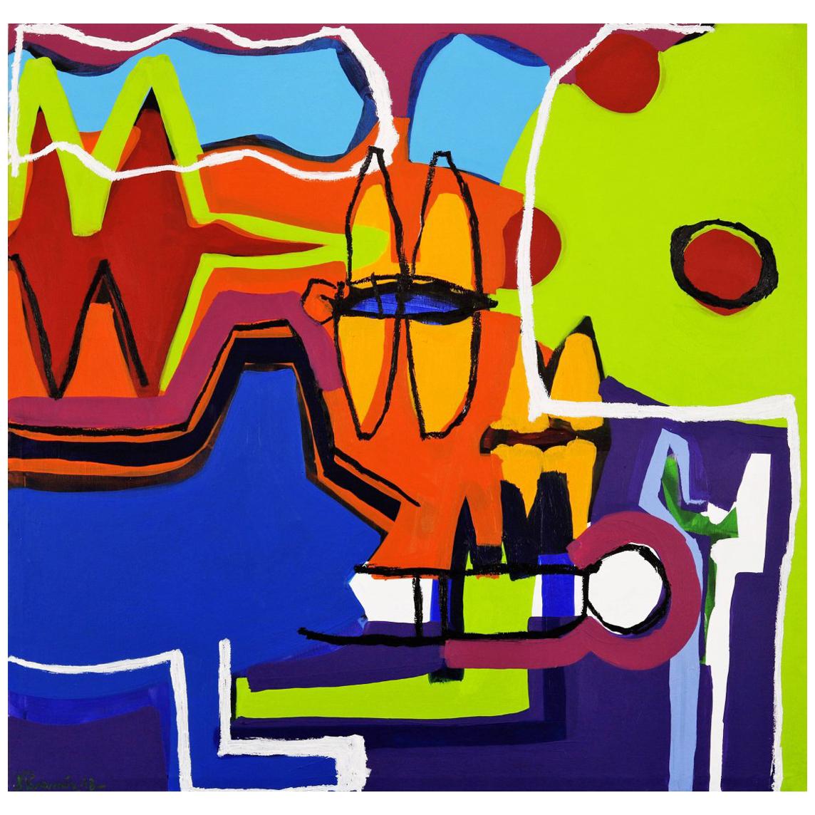 Contemporary Art "Family Life" Large Abstract Composition Acrylic on Canvas 2018