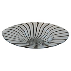 Contemporary Art Glass Bowl - Black & White Stripes on Clear - 21st Century