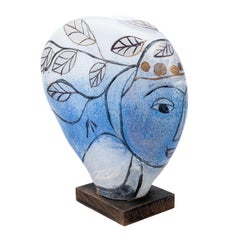 Contemporary Art Glass Head on Base