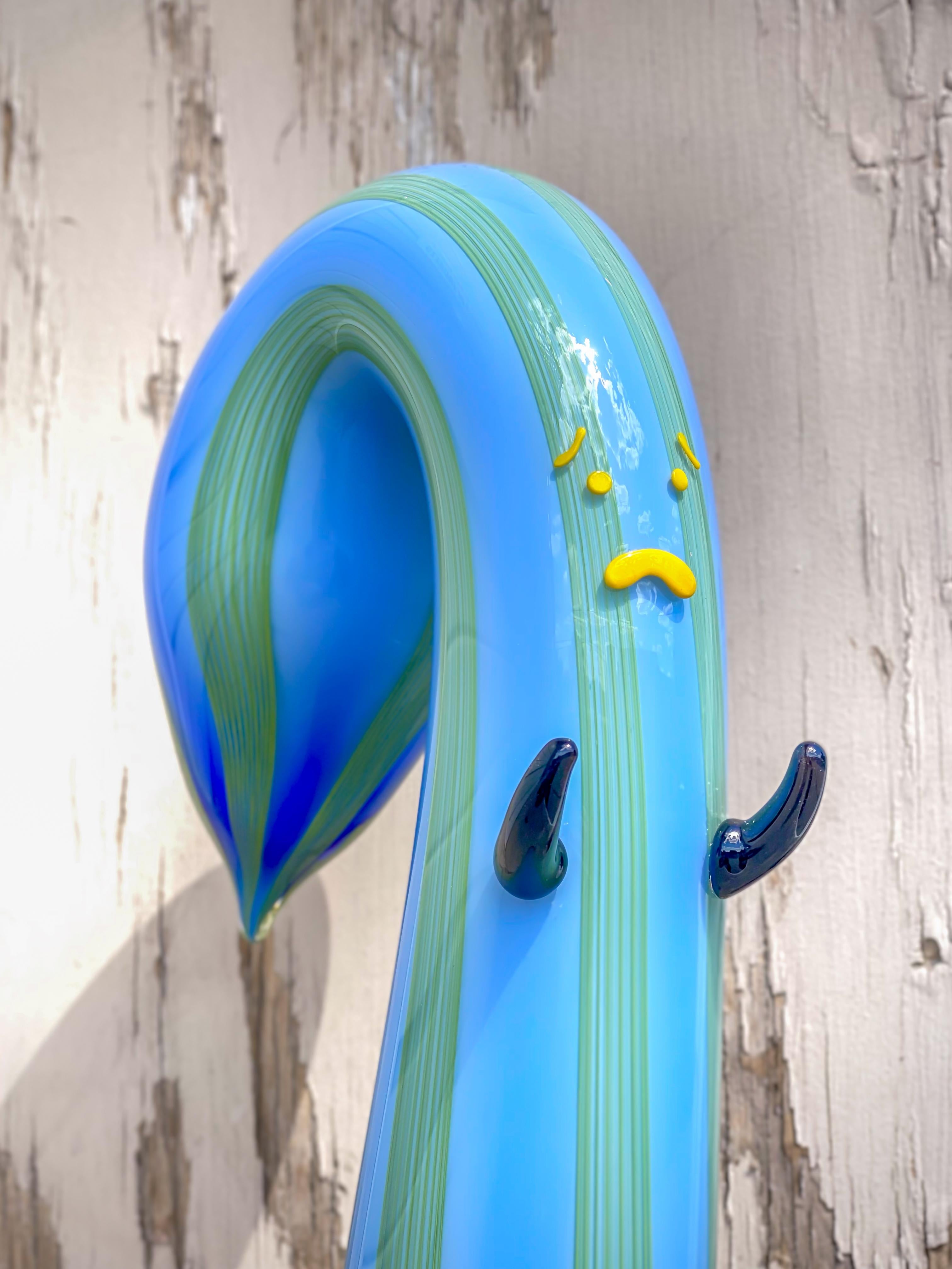 American Contemporary Art Glass Sculpture Blue Drooper Monster Sculpture by Austin Stern  For Sale