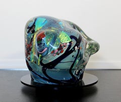 Contemporary Art Glass Swivel Base Table Sculpture Signed Dated Rollin Karg 1994