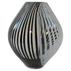 Contemporary Art Glass Vase - Black & White Stripes on Clear - 21st Century