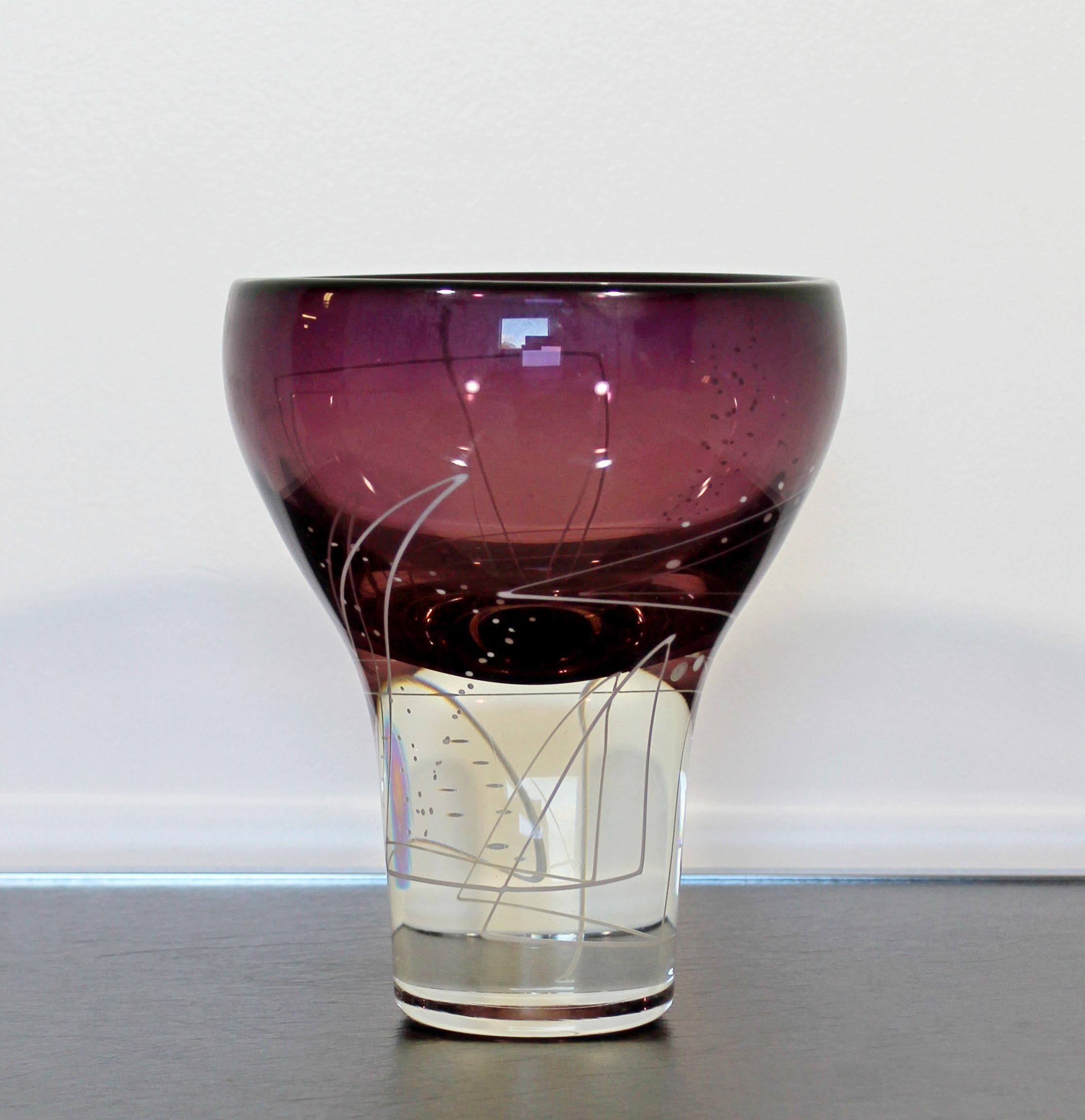 American Contemporary Art Glass Vase Table Sculpture Signed Mark J Sudduth Amethyst Line