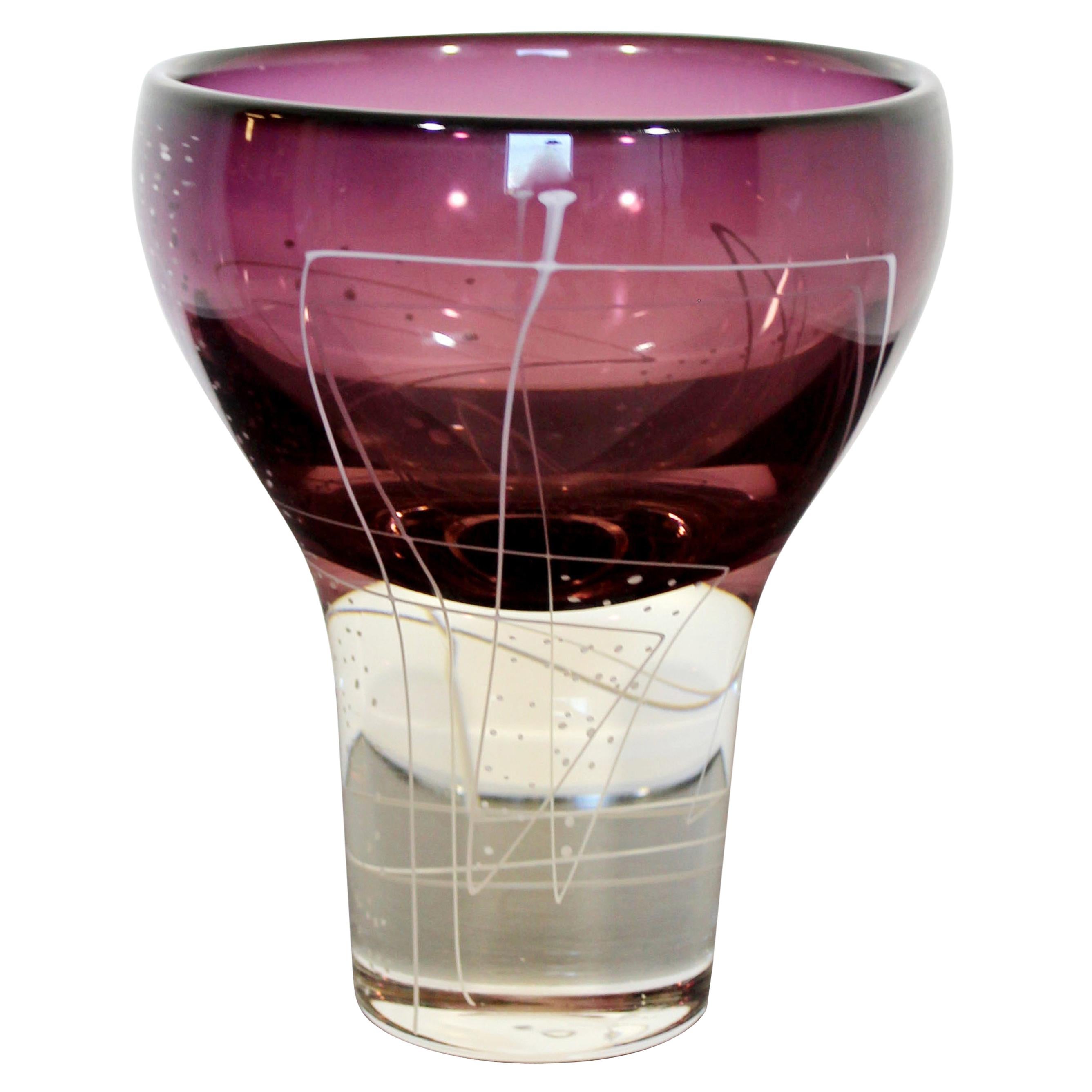 Contemporary Art Glass Vase Table Sculpture Signed Mark J Sudduth Amethyst Line