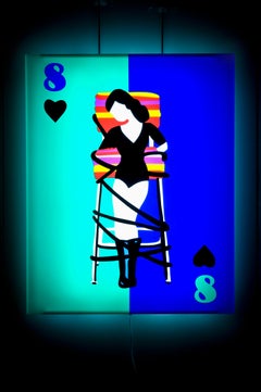 Pop-Art Green, Blue Lighting Sculpture Casa Di Bambole by Marco Lodola