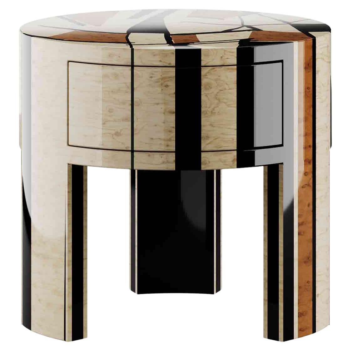 Austria Bedside Table is the perfect choice for a luxury bedroom design. A modern nightstand table made in marquetry and can be customized to meet your style and favorite wood colors.

Materials: Body in Marquetry Gloss White Toulipier; Black Bird