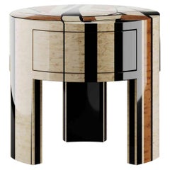 Contemporary Art-Inspired Klimt Round Bedside Table in Wood Marquetry