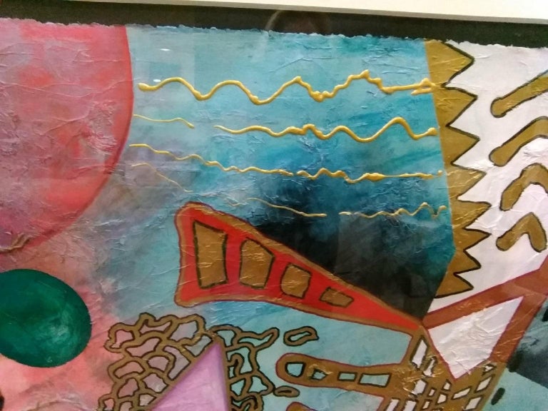 Contemporary Art Marlene Healey Framed MixedMedia "Double Flint" For