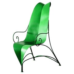 Fauteuil en métal d'art contemporain Foglia vert noir par Fabrizio Corneli