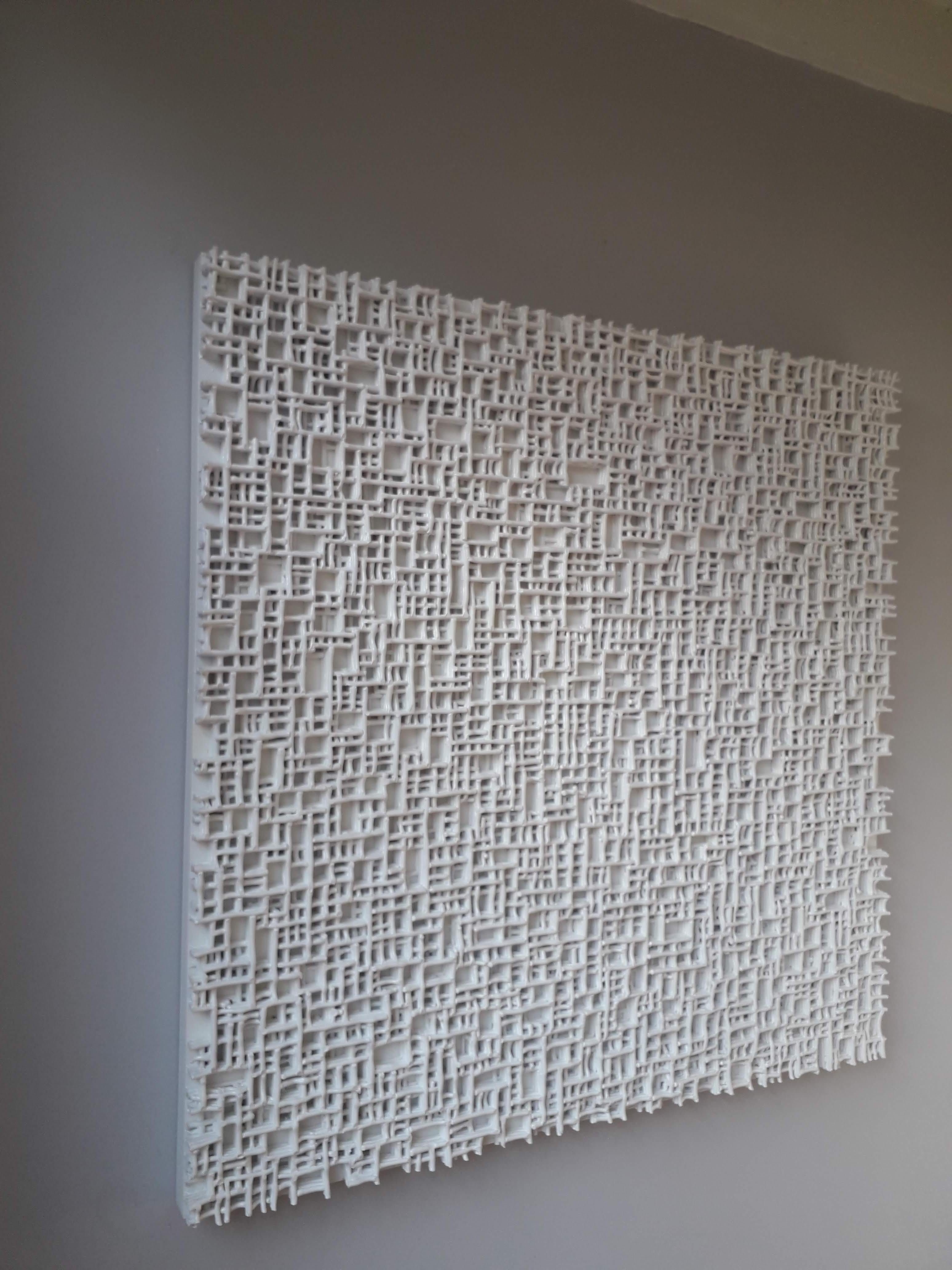 Minimalist Contemporary Art, Minimal and Zero Art, Acrylic Fiber Weave Sculpture White For Sale