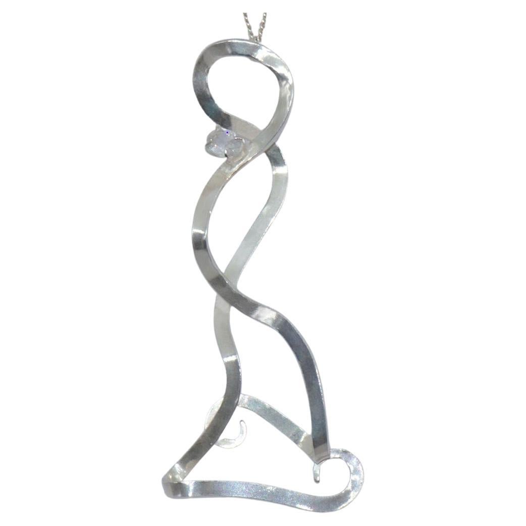 Contemporary Art Nouveau Abstract Organic Silver & Gemstone Pendant