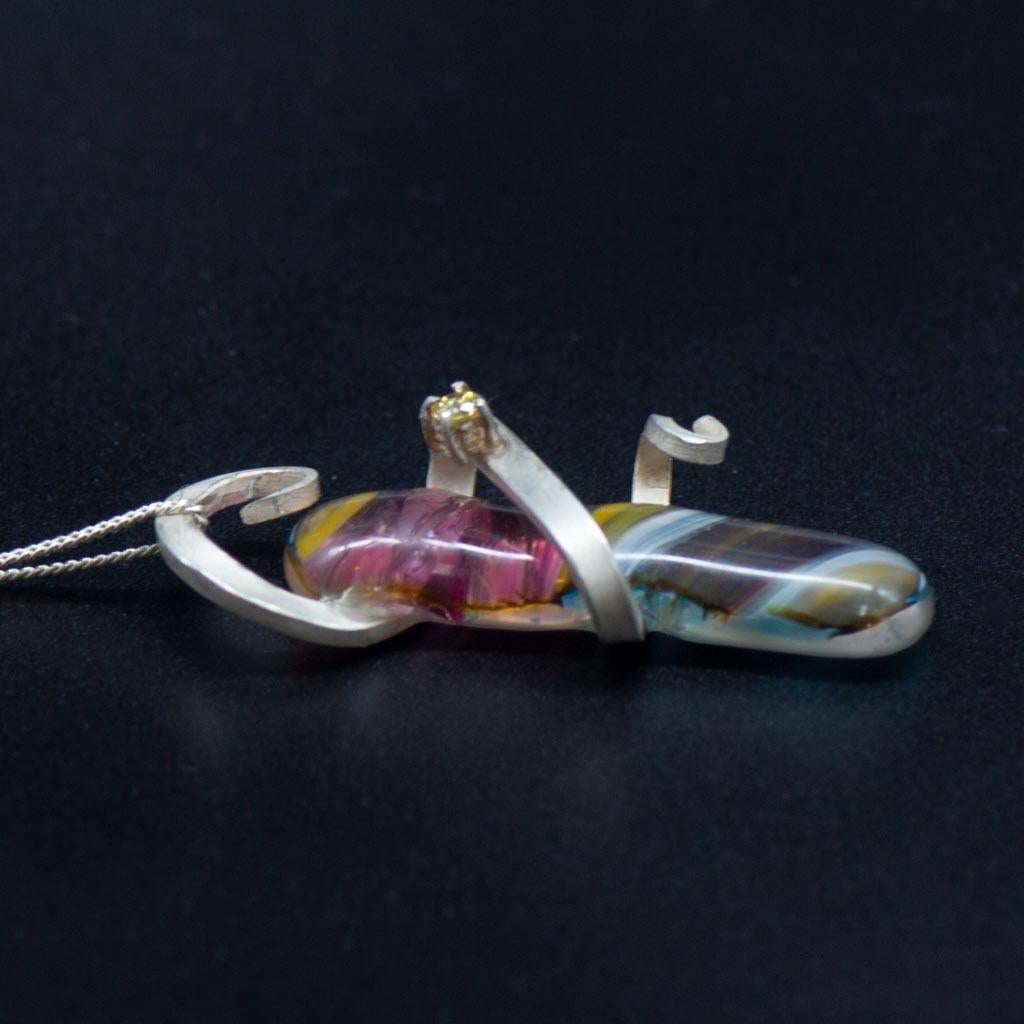 Brilliant Cut Contemporary Art Nouveau Abstract Organic Silver Multicoloured Glass & Gemstone For Sale