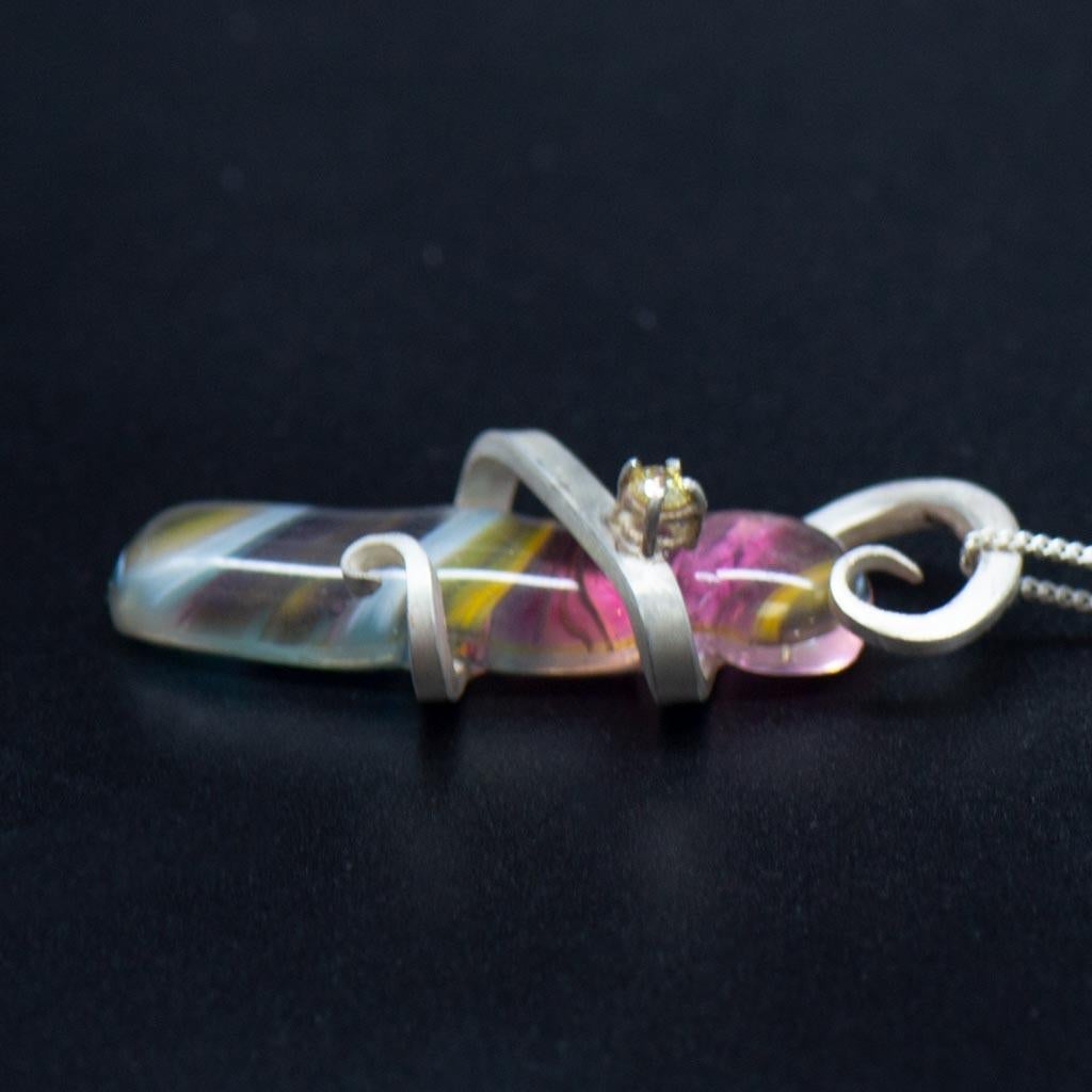 Contemporary Art Nouveau Abstract Organic Silver Multicoloured Glass & Gemstone In New Condition For Sale In L-Għarb, MT