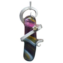 Contemporary Art Nouveau Abstract Organic Silver Multicoloured Glass & Gemstone