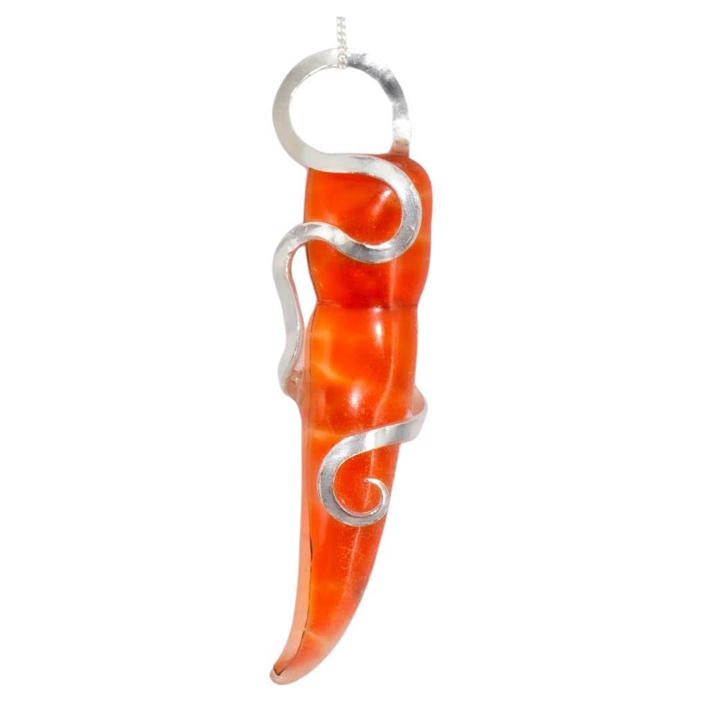 Contemporary Art Nouveau Abstract Organic Silver & Orange Glass Pendant