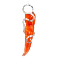 Contemporary Art Nouveau Abstract Organic Silver & Orange Glass Pendant