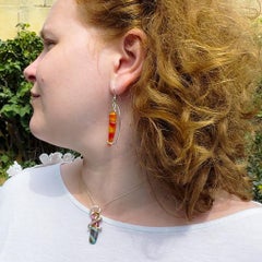 Contemporary Art Nouveau Abstract Organic Silver & Orange Red Glass Earrings