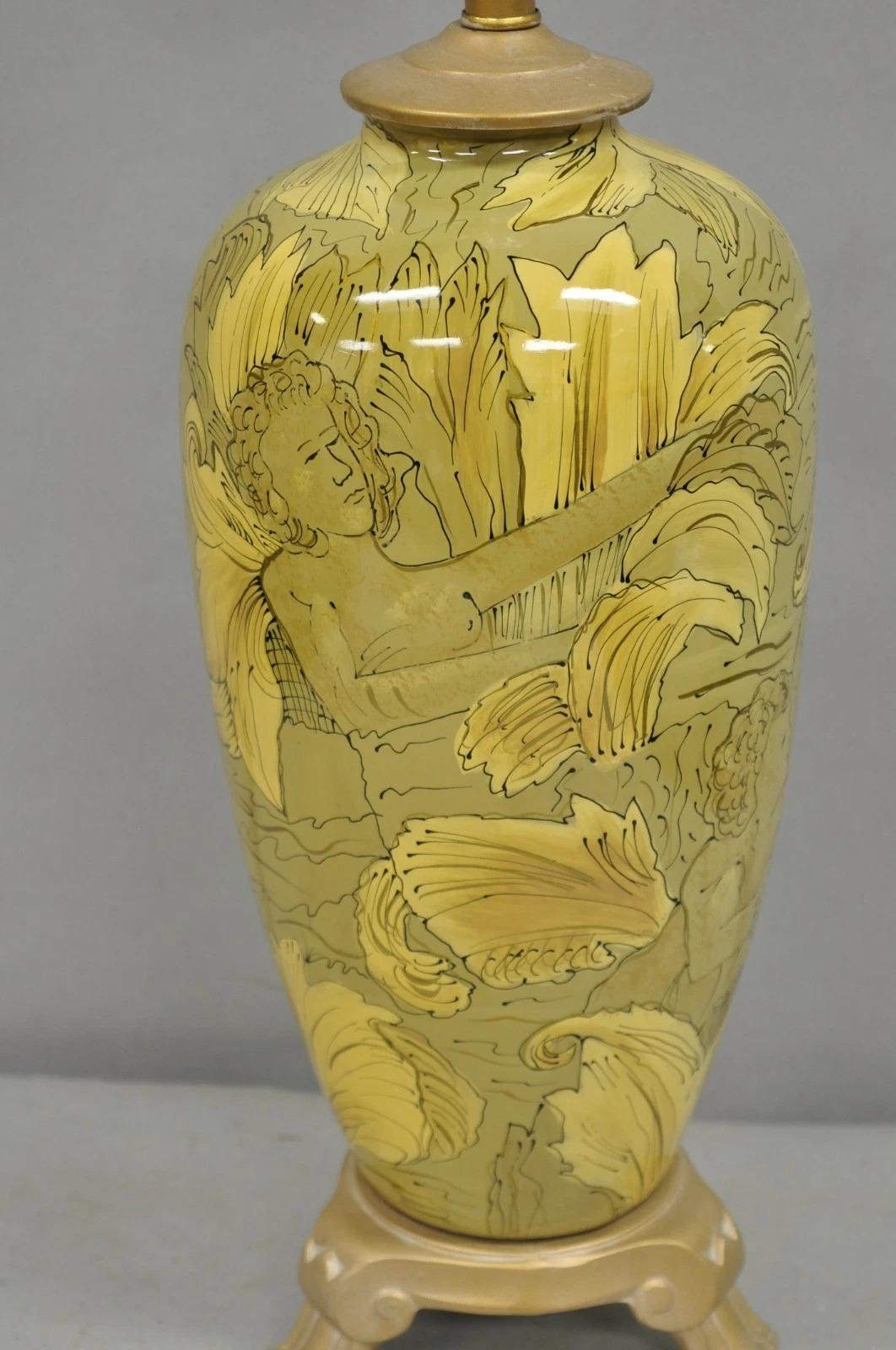 Unknown Contemporary Art Nouveau Revival Yellow Glass Jardiniere Table Lamp w/ Figures For Sale