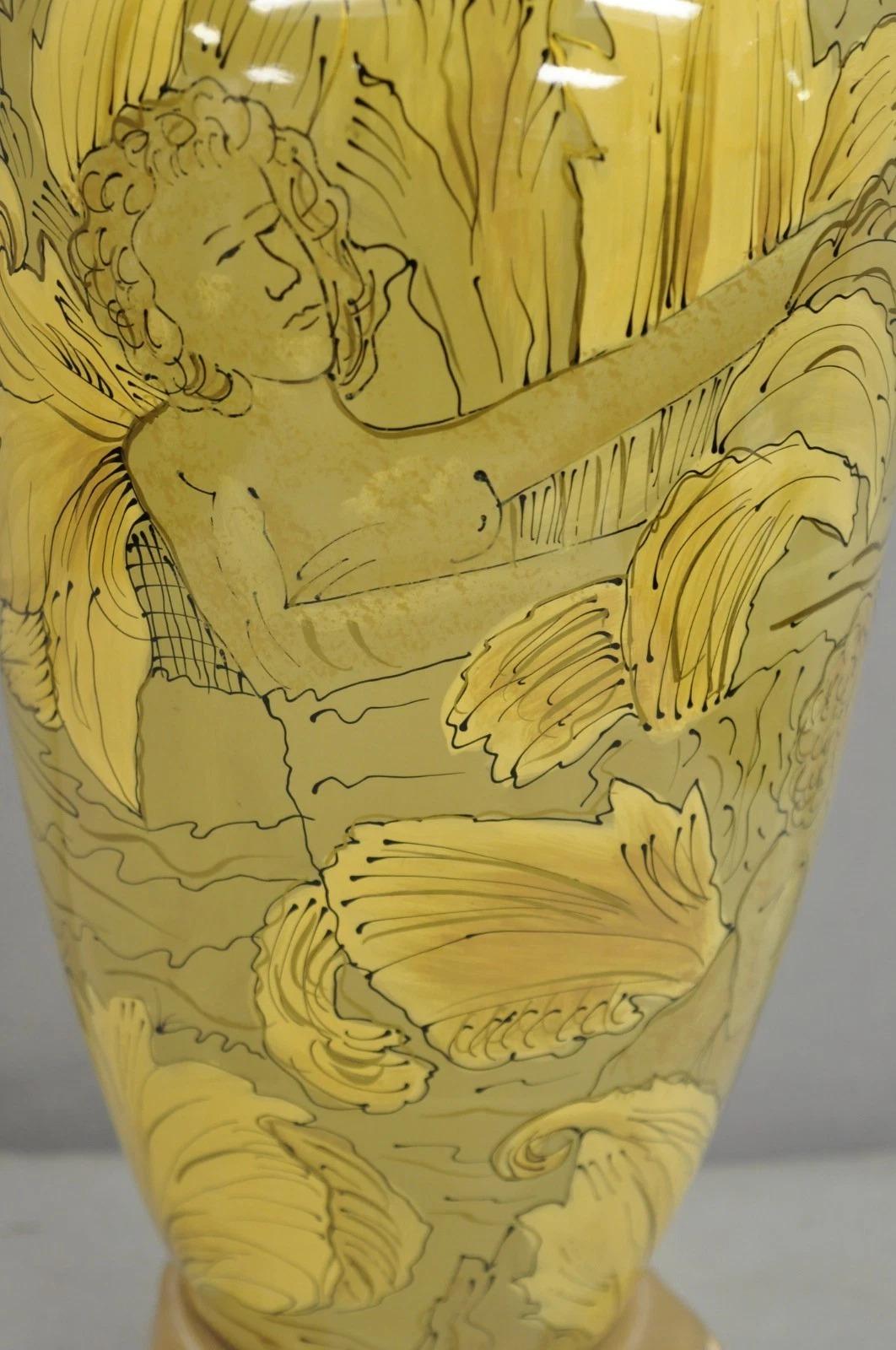 Contemporary Art Nouveau Revival Yellow Glass Jardiniere Table Lamp w/ Figures In Good Condition For Sale In Philadelphia, PA