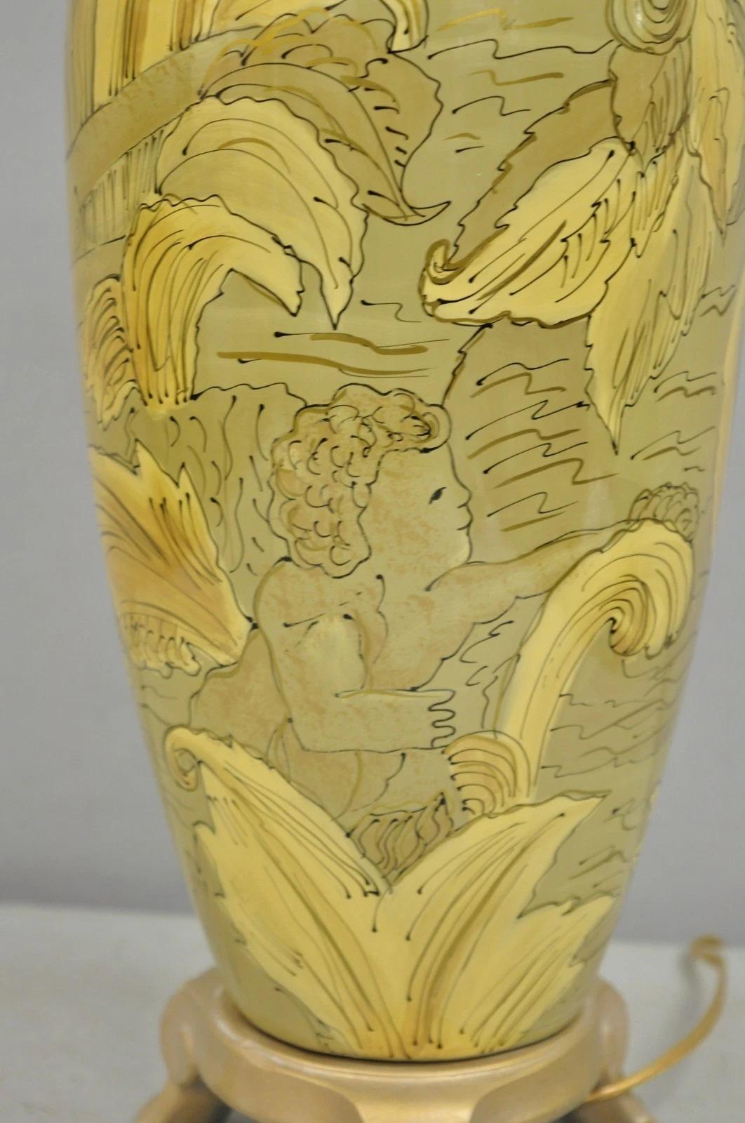 Contemporary Art Nouveau Revival Yellow Glass Jardiniere Table Lamp w/ Figures For Sale 1