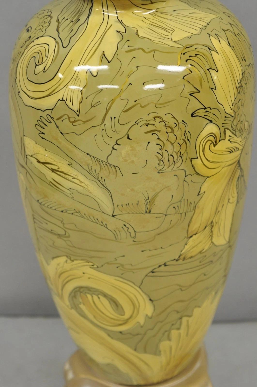 Contemporary Art Nouveau Revival Yellow Glass Jardiniere Table Lamp w/ Figures For Sale 2