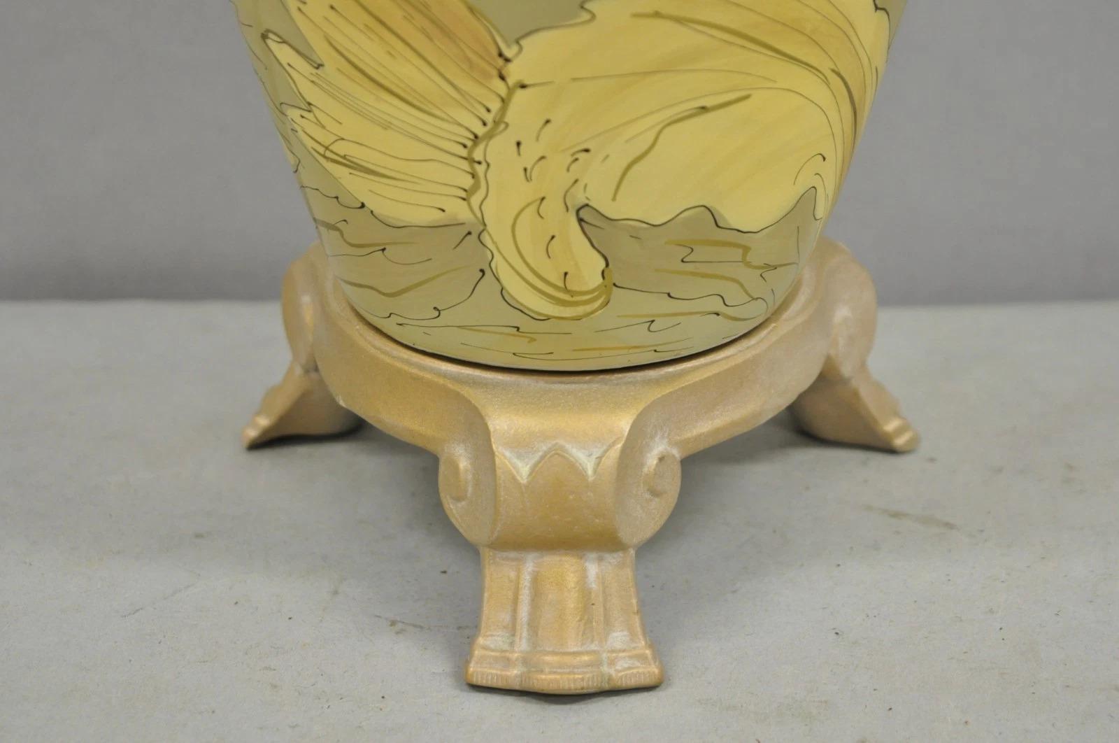 Contemporary Art Nouveau Revival Yellow Glass Jardiniere Table Lamp w/ Figures For Sale 3