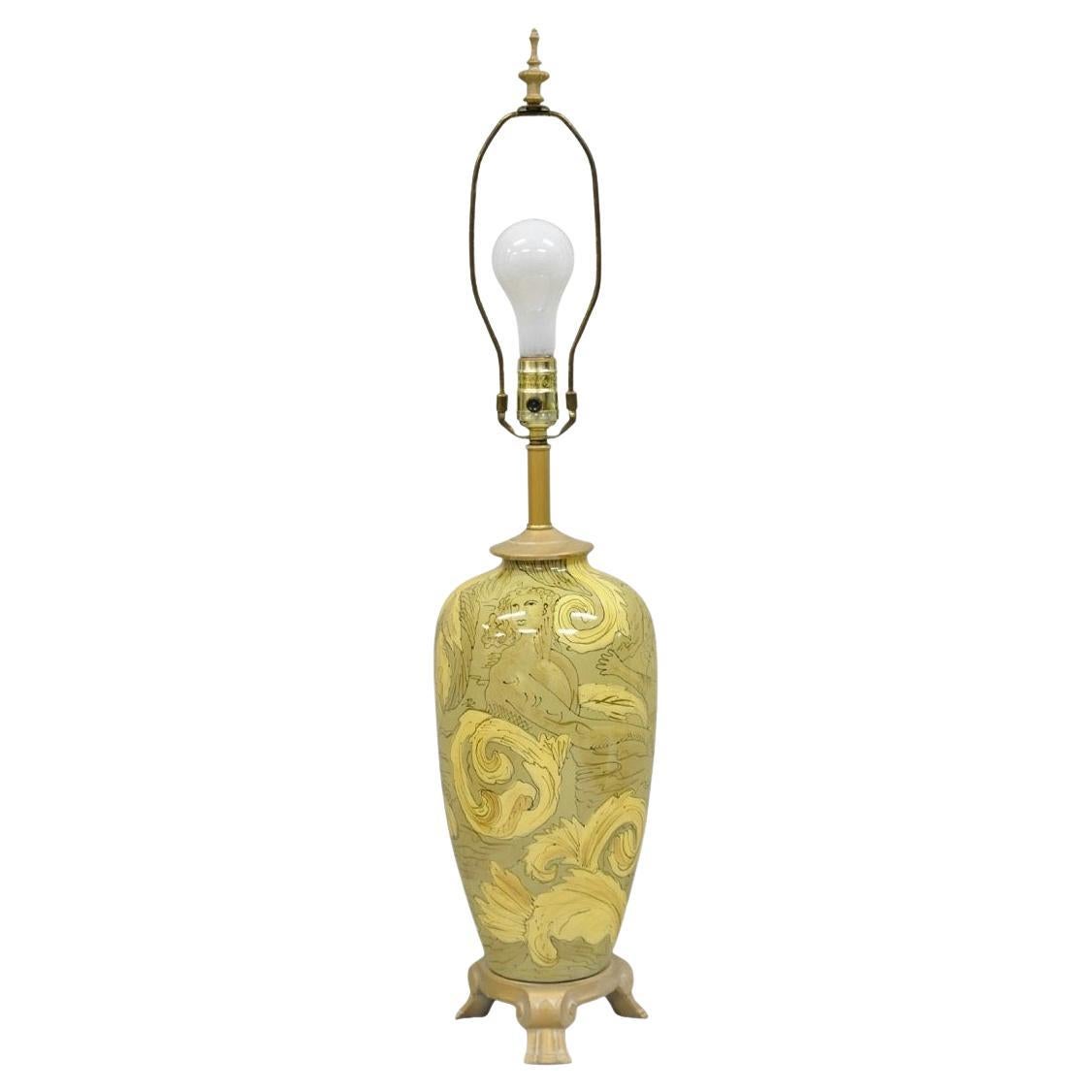 Contemporary Art Nouveau Revival Yellow Glass Jardiniere Table Lamp w/ Figures For Sale