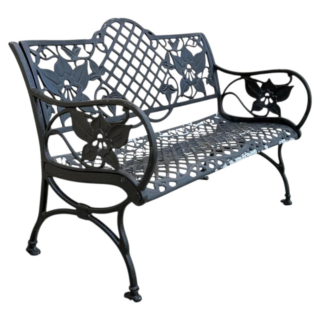 Contemporary Art Nouveau Style Cast Aluminum Garden Patio Garden Bench Loveseat