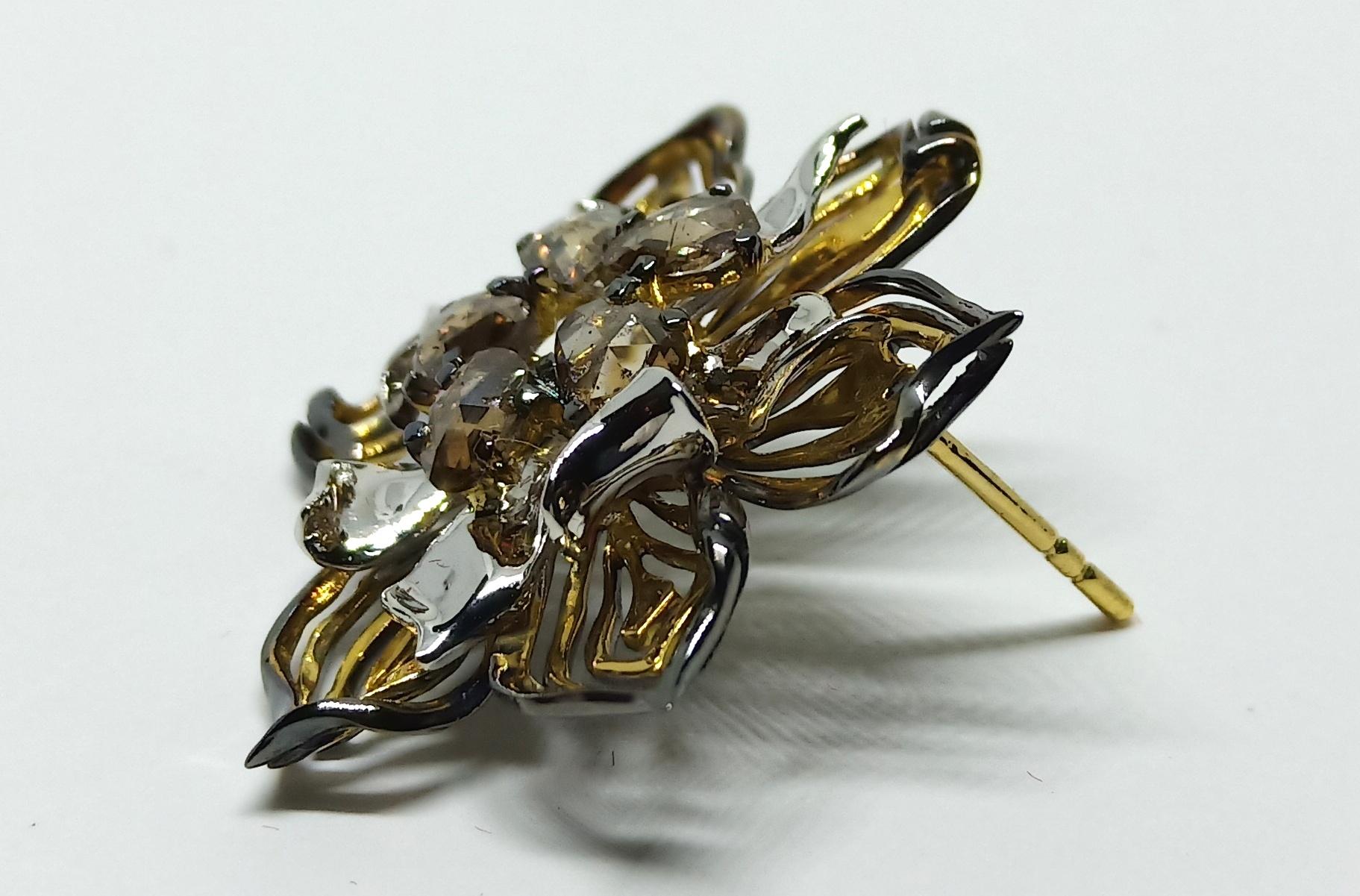 Women's Contemporary Art One of a Kind Diamond Yellow and White Gold Clip-On Earrings For Sale