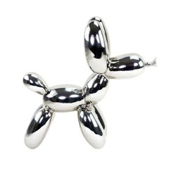 Contemporary Art Piece Balloon Dog Sculpture In Bronze Silvered