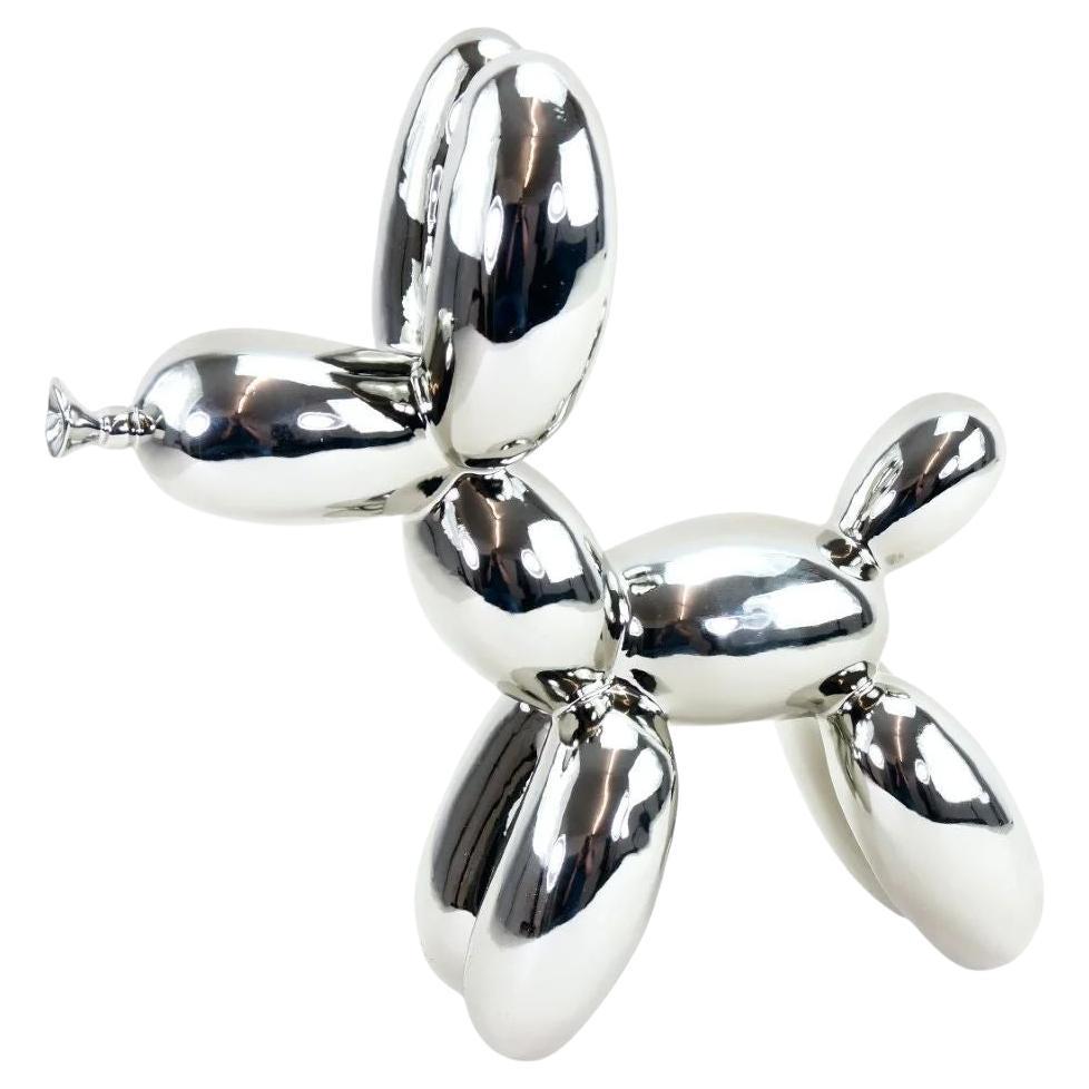 Contemporary Art Piece Balloon Dog Sculpture In Bronze Silvered