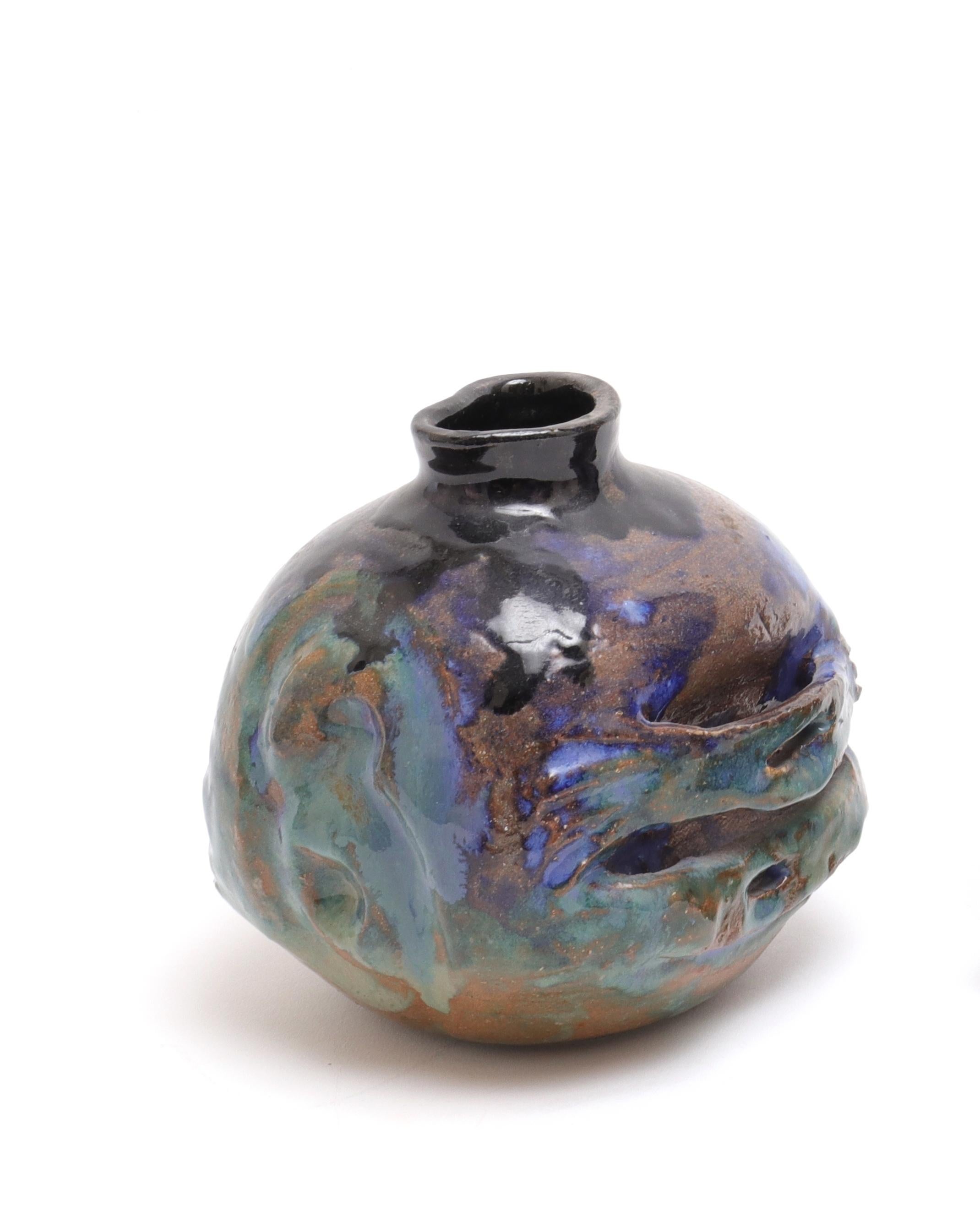 Mid-Century Modern Contemporary Art Pottery Blue-Green Glaze Vase
