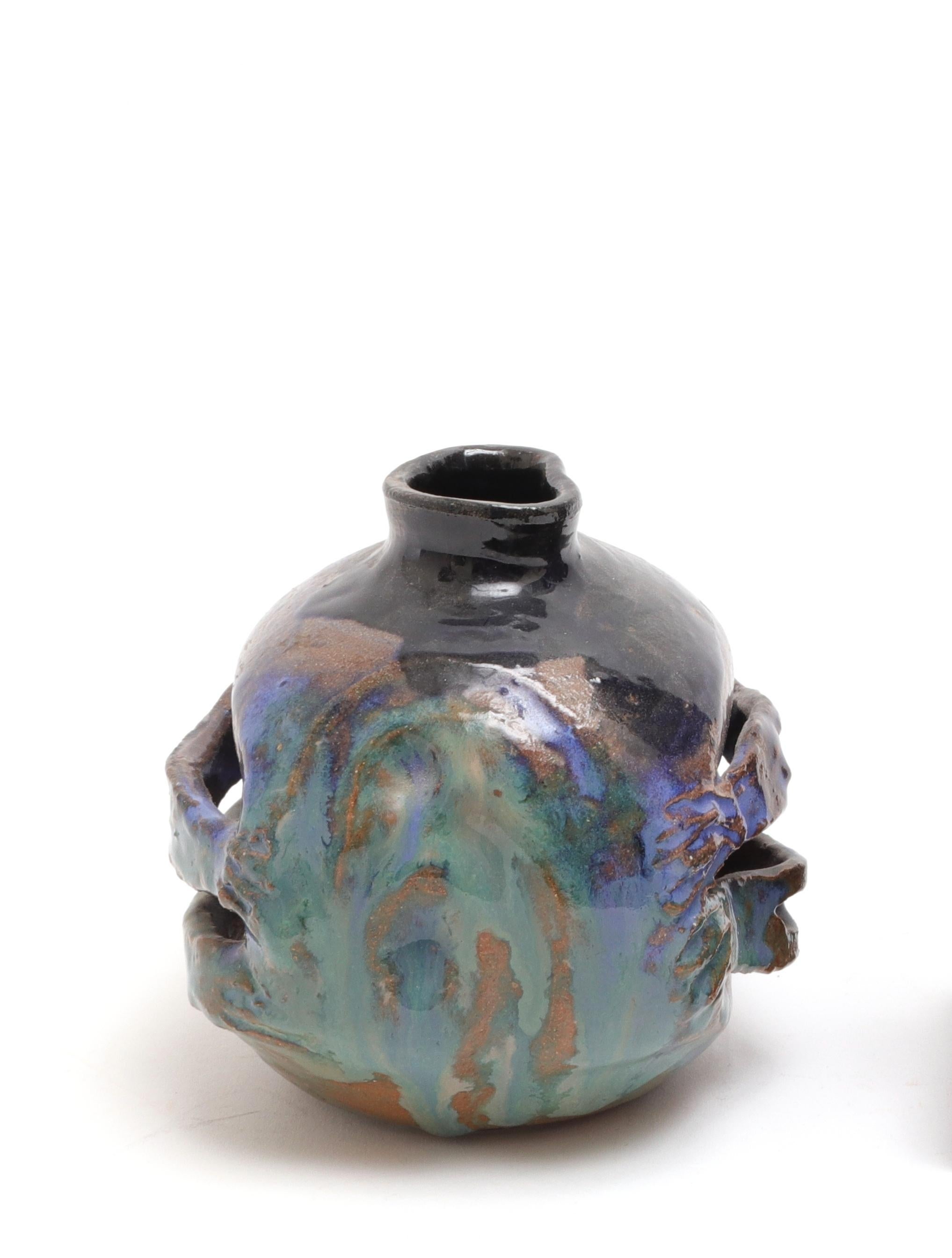 Contemporary Art Pottery Blue-Green Glaze Vase In Good Condition In New York, NY
