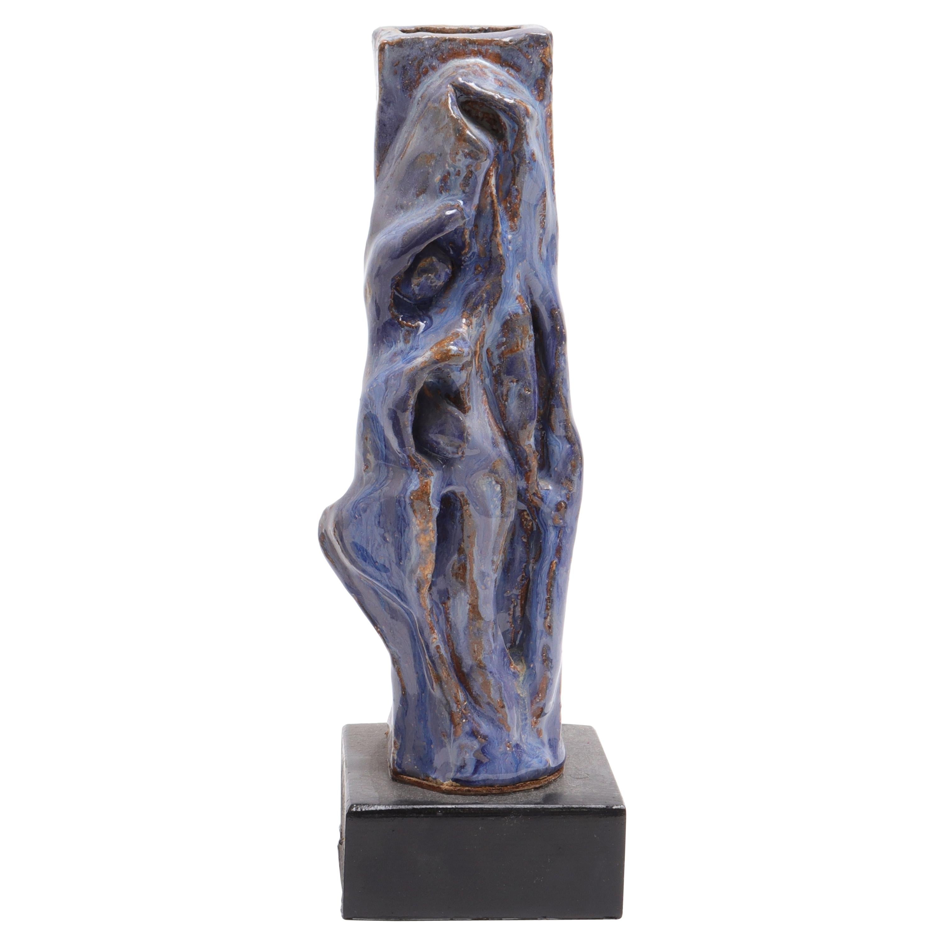 Contemporary Art Pottery Sculptural Blue-Green Glaze Vase