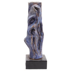 Retro Contemporary Art Pottery Sculptural Blue-Green Glaze Vase