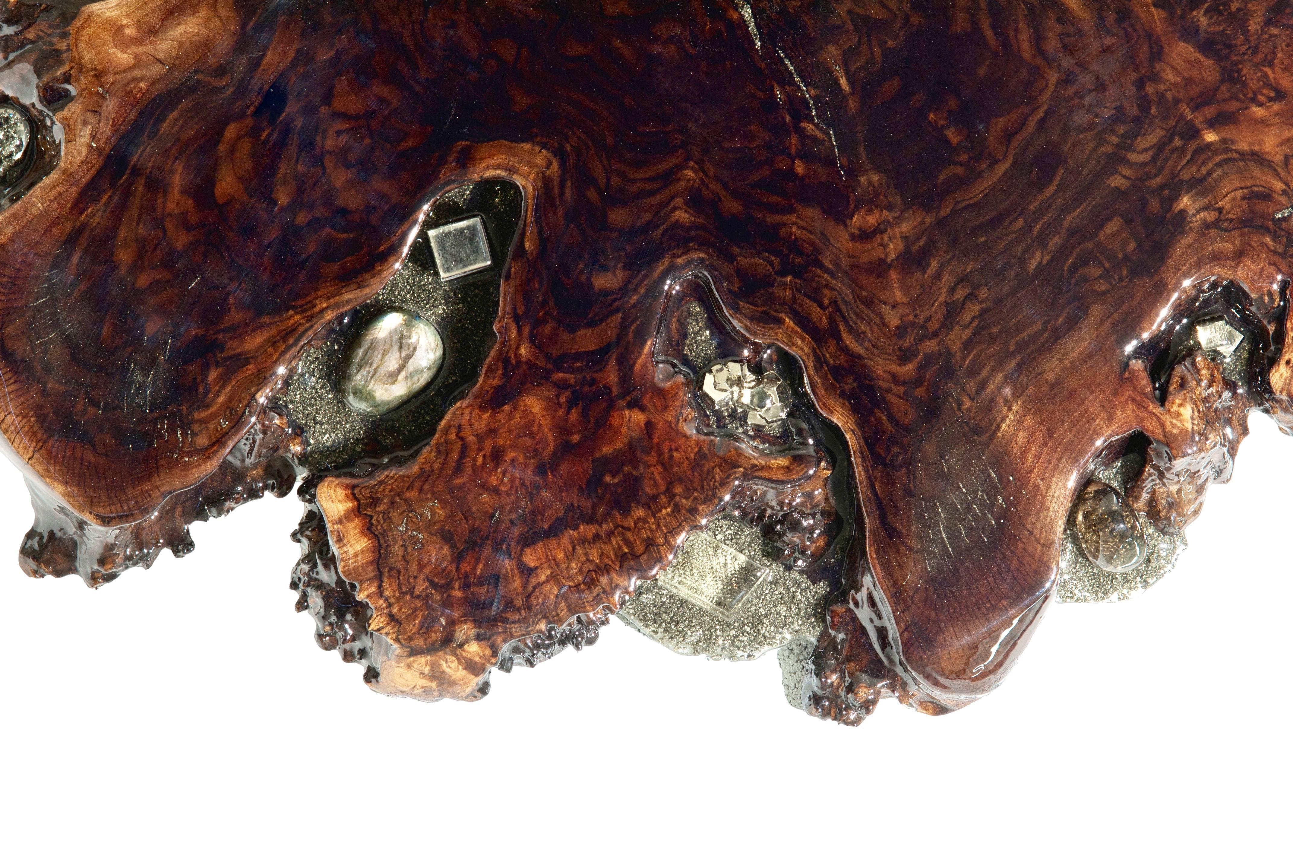 American Claro Walnut Wood Shelf with Crystal Gemstone Inlays Labradorite by Danna Weiss For Sale