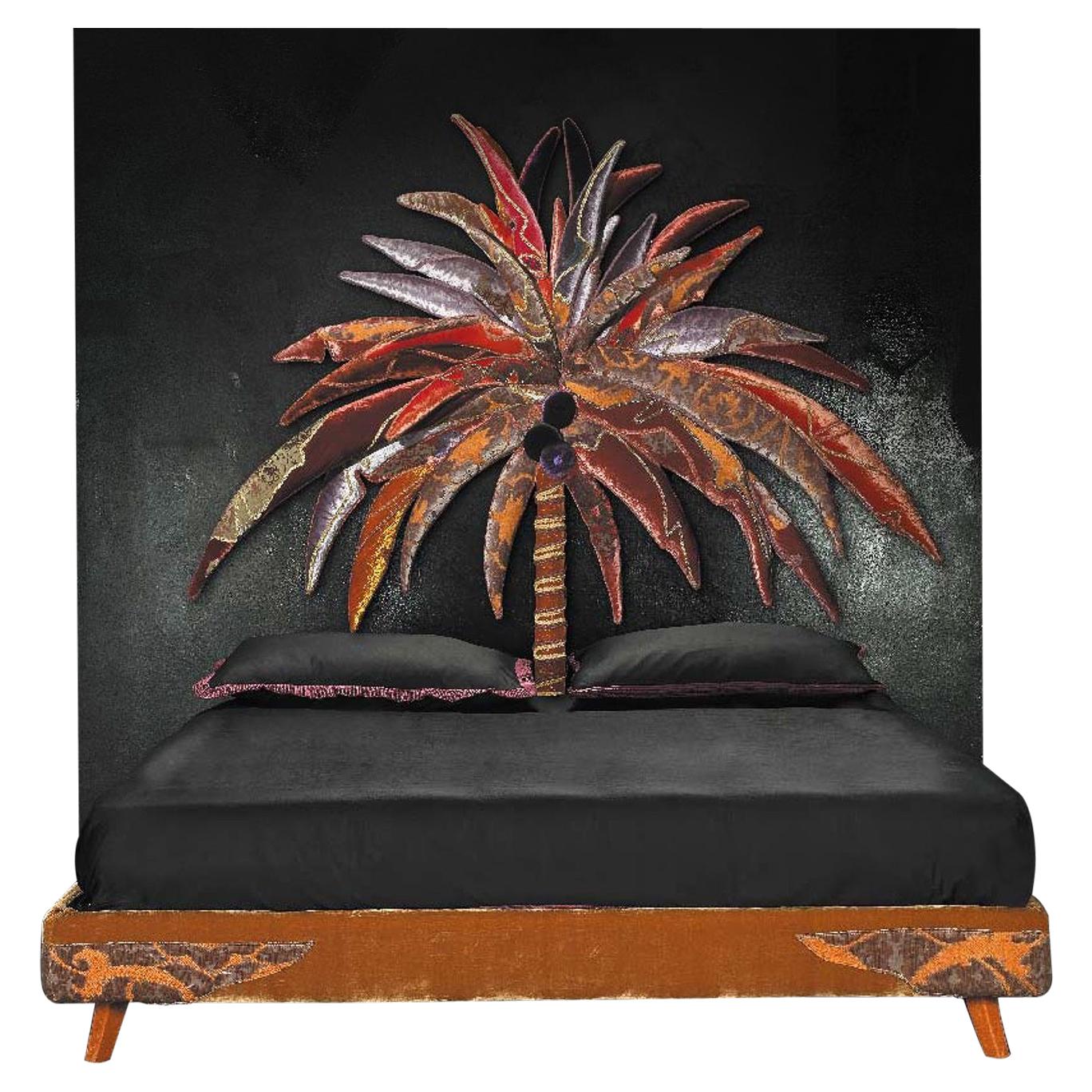 Contemporary Art The Bed Palm Tree Bed in Silk Velvet by Carla Tolomeo For Sale