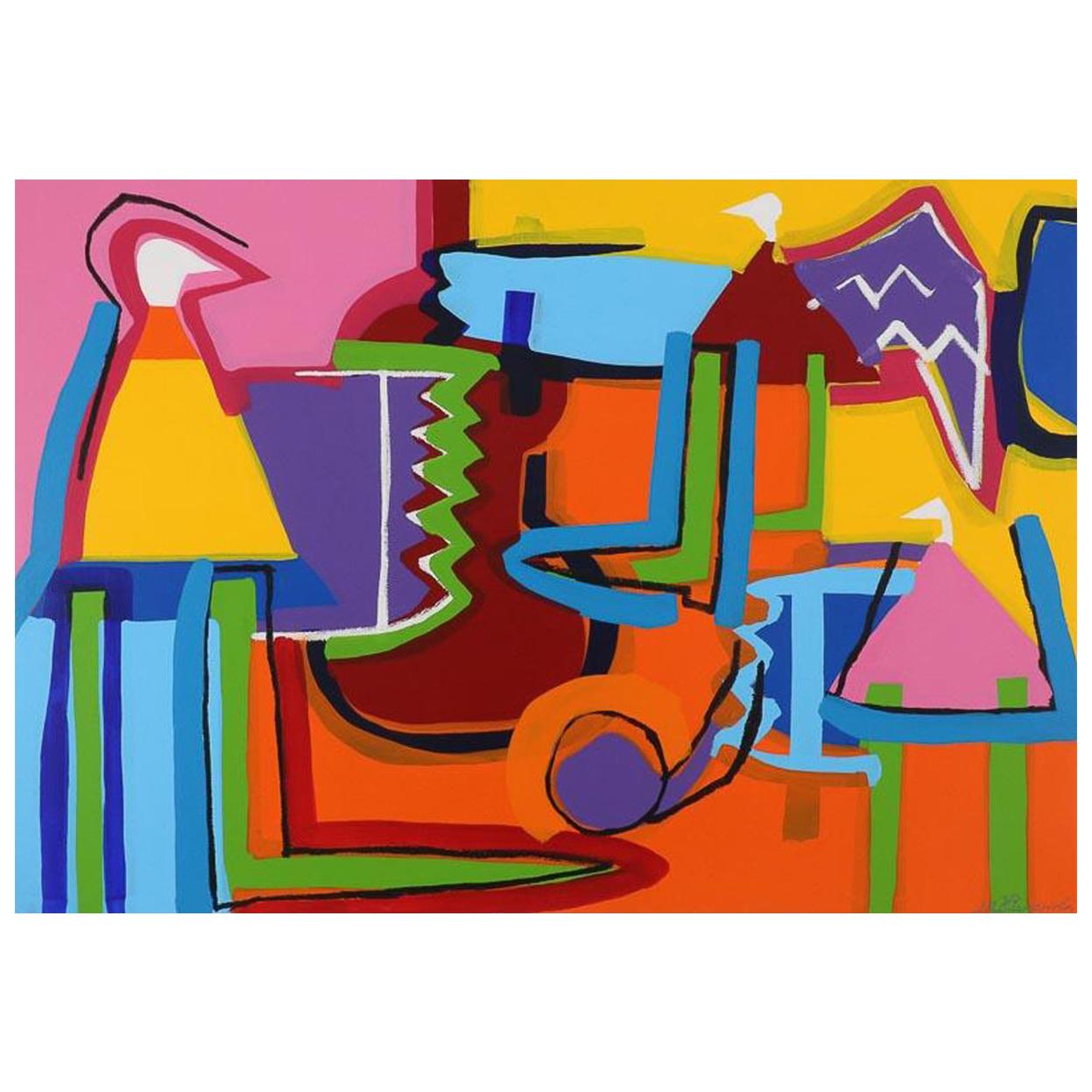 L'art contemporain « The Color Maker » (Le créateur de couleurs) Grande huile expressionniste abstraite sur toile