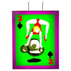 Contemporary Art Violet, Green Lighting Sculpture Acrobata by Marco Lodola