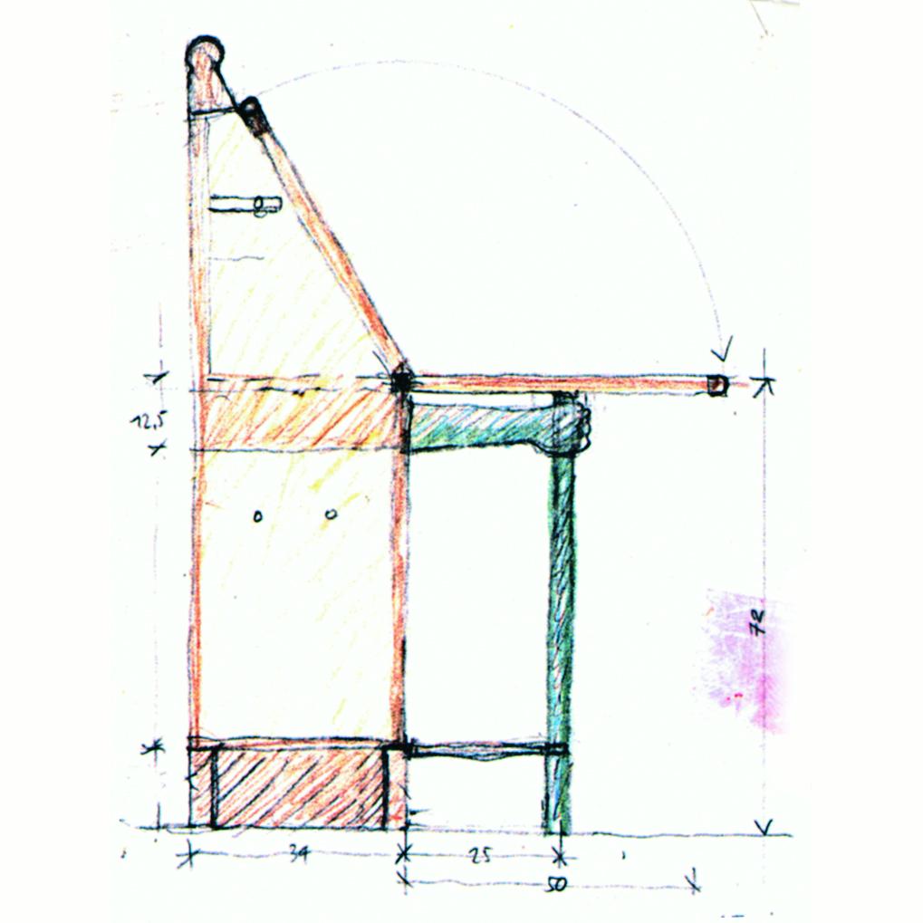 Limited edition of 99 numbered and signed copies.
Amanuense, decoded in his characterizing elements (the functional nature of the writing desk-Sécretaire; the symbolic hand and the stick) or dynamic elements; (the folding lid, closed/open) is a