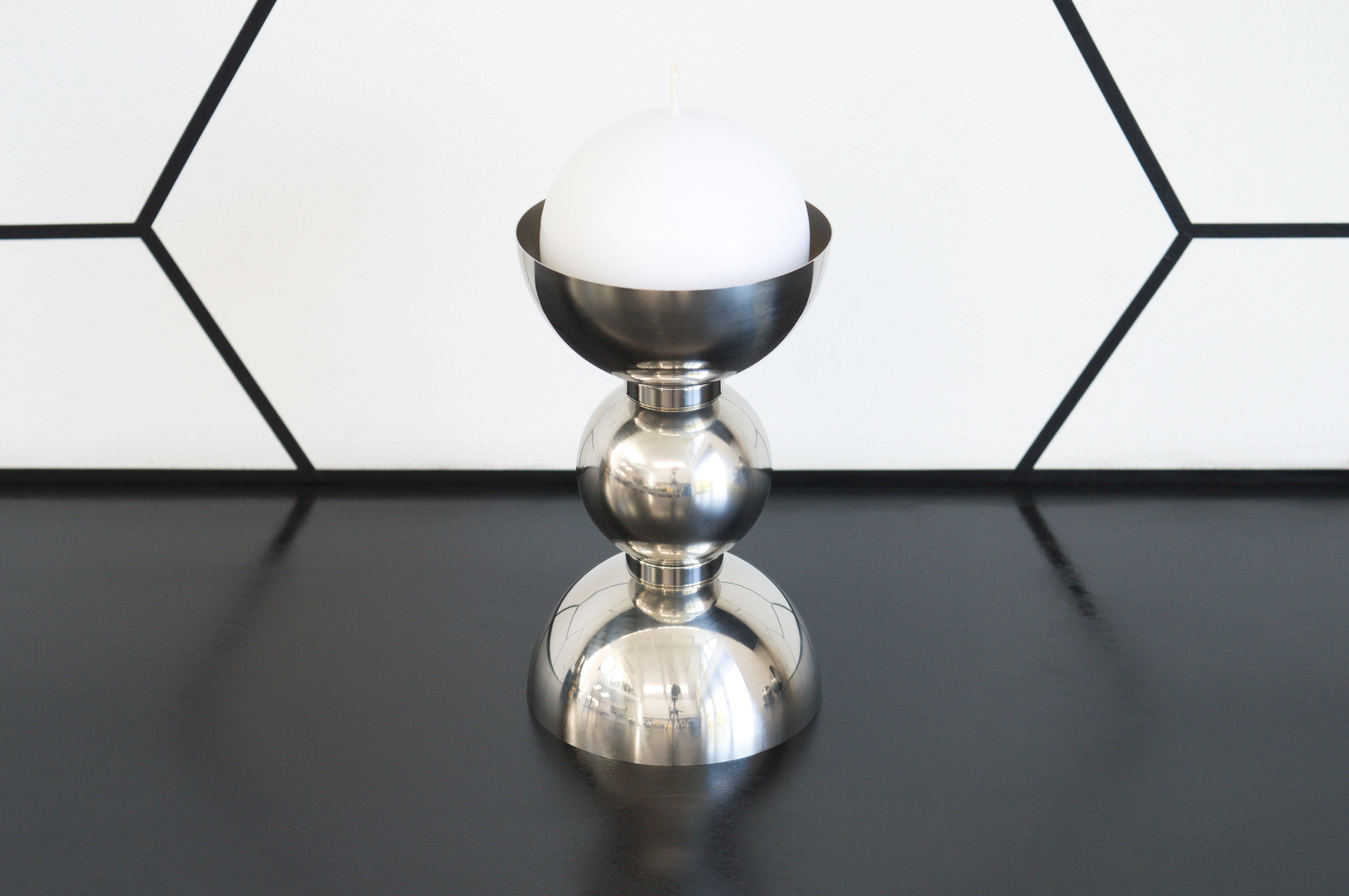 Space Age Contemporary Artemis Candlestick in Polished Stainless Steel For Sale