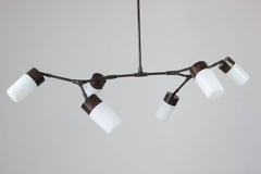 Contemporary Articulated Pendant Lamp, Six Glass, Bronze, Brass, Thierry Jeannot