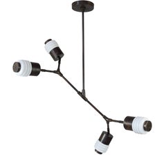 Contemporary Articulated Pendant Lamp with 4 Glass Shades, Bronze and Brass  