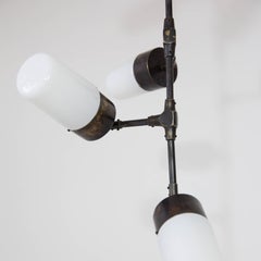 Contemporary Articulated Pendant Lamp, Opaline Glass Shades in Bronze and Brass