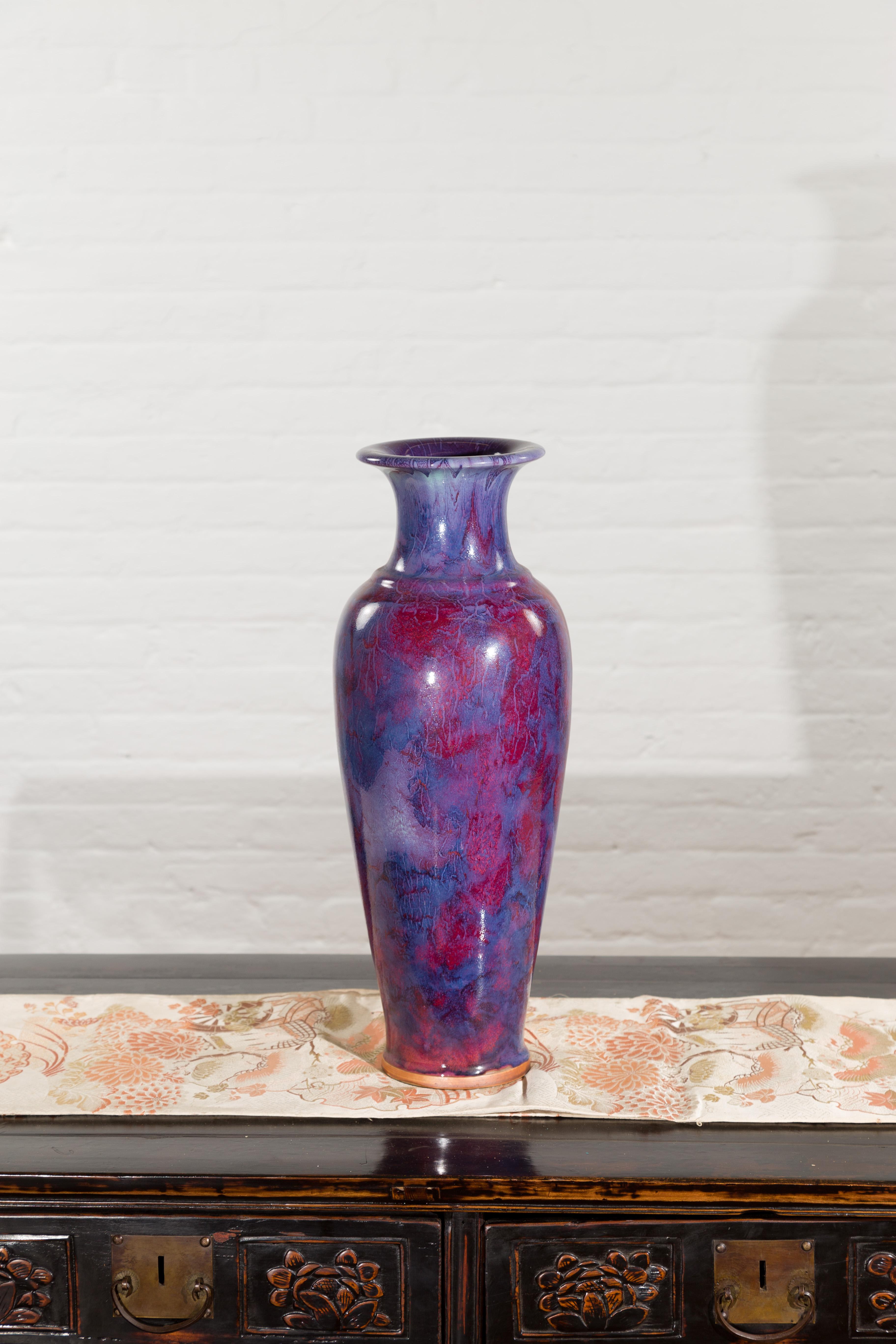 Contemporary Artisan Made Thai Multi-Color Purple and Oxblood Vase 6